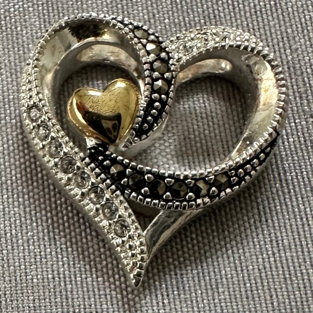 Black & Silver Tone, Heart Pendant Stamped LA